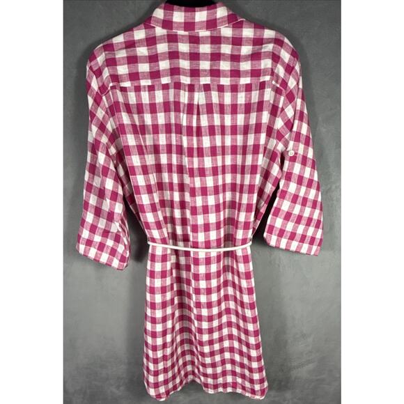 Karen Kane Size XL Linen Pink & White Check Button-Up Rope Belt Shirt Dress - Picture 2 of 11